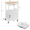 Topeakmart Rolling Kitchen Island Utility Cart on Wheels with Wood Top, Storage Drawer Shelf and Side Hooks, for Dining Rooms Kitchens Living Rooms, White view 4