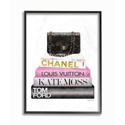 Stupell Industries Fashion Designer Purse Bookstack Pink Black Watercolor Framed Wall Art, Multi-Color