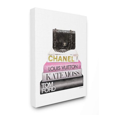 Stupell Industries Fashion Designer Purse Bookstack Pink Black Watercolor Canvas Wall Art, Multi-Color