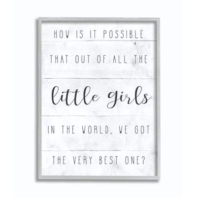 Stupell Industries Best Little Girl Family Kids Home Inspirational Word, Design by Artist Daphne Polselli Wall Art, 16 x 20, Grey Framed