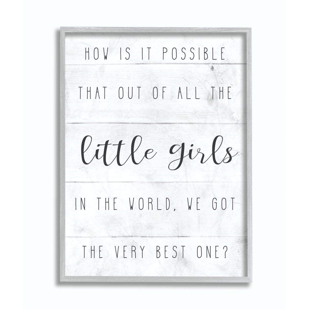 Stupell Industries Best Little Girl Family Kids Home Inspirational Word, Design by Artist Daphne Polselli Wall Art, 16 x 20, Grey Framed