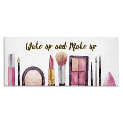 Stupell Industries Wake Up Make Up Watercolor Pink Grey Fashion Word, Design by Artist Ziwei Li Wall Art, 10 x 24, Canvas
