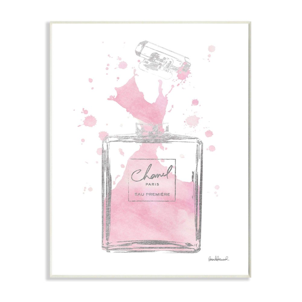 Stupell Industries Fashion Designer Pink Silver Perfume Watercolor Wall Plaque, 10x15, Multi-Color