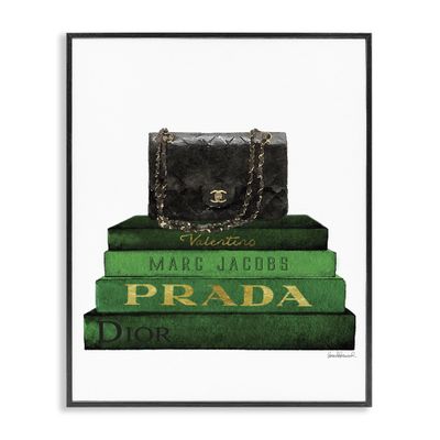 Stupell Industries 'Fashion Designer Purse Bookstack Green Black Watercolor ', Framed Giclee Art, Black, 11 x 14 Inches, Easy to Hang and Sturdy, Made in USA, by Amanda Greenwood