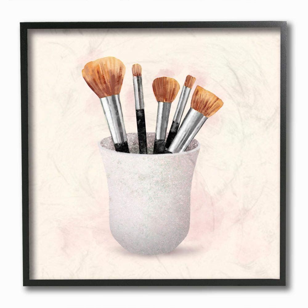 Stupell Industries Makeup Brush Cup Neutral Pink Grey Fashion Painting Framed Wall Art, Multi-Color