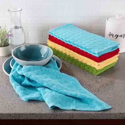 Bedford Home Lavish Home Set of 8 Kitchen 16x28-Absorbent 100% Cotton Hand Towel-Modern Circle Pattern Weave in 4 Solid Colors-Dishtowels for Drying, Multiple