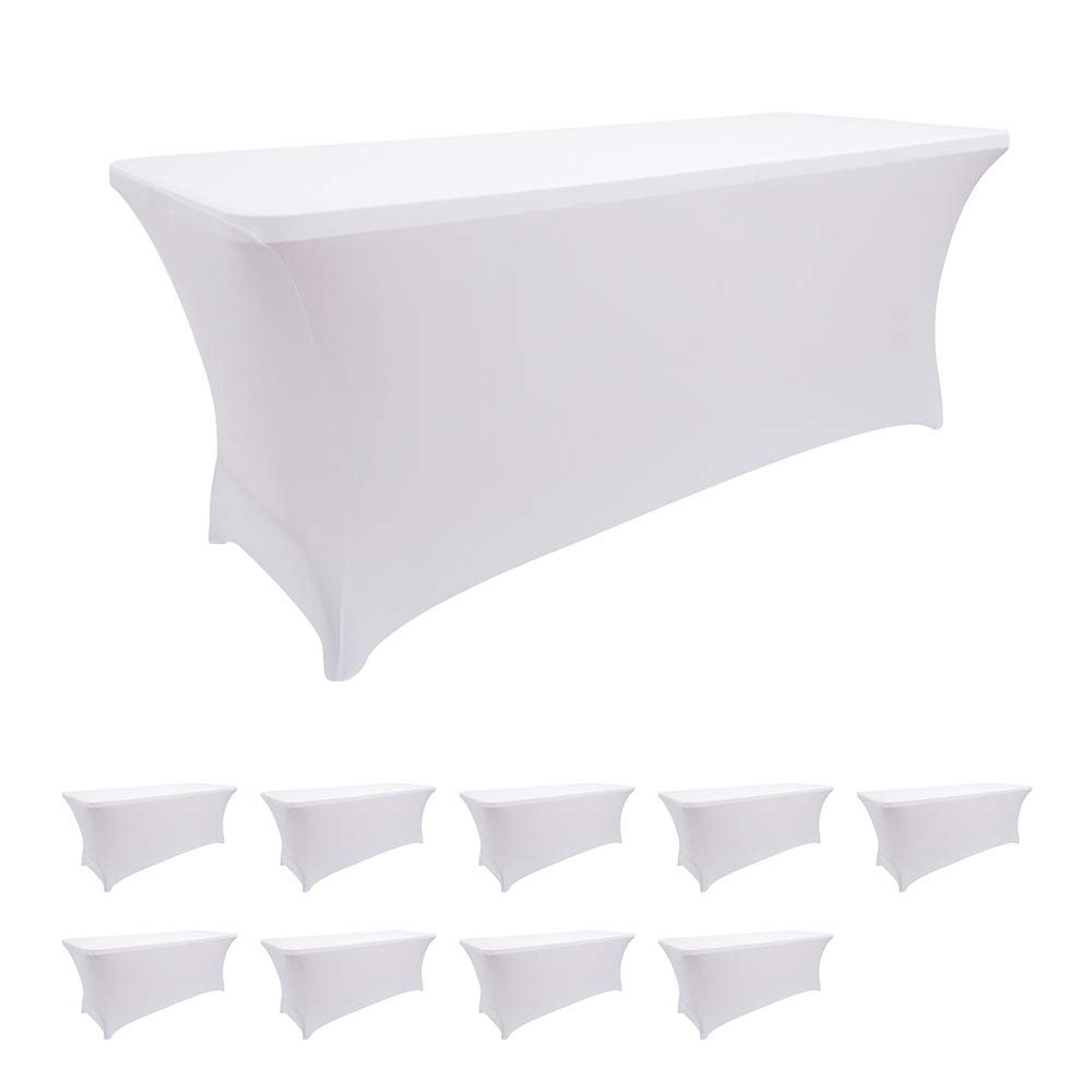 10 Pack Spandex Table Covers 6 Feet, Stretch/Fitted Table Covers for 6 Feet Folding Table, Rectangular Spandex Table Cloths for Wedding Party or Event by FELIZEST (6FT-10PCS, White)
