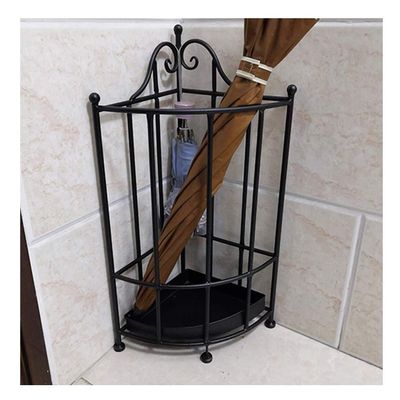 GUOYANHOME Umbrella Rackss Corner Umbrella Stand, Wrought Iron Umbrella Holder, Home/Office/Cafe Long and Short Umbrella Storage Rack, with Drip Tray, 3 Colors, 23 X 37 X 60 CM (Color : Black)