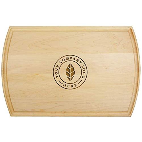 Center Logo-Wooden Cutting Board for Kitchen Juice Groove Natural Custom Engraved in USA, Chef Gift Business Gift Restaurant Opening Gift Coworker Gift Appreciation Gift New Home (Maple 10.5x16 Inch)