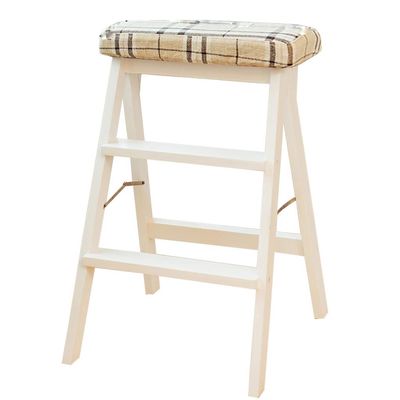 XWZJY 3 Step Stool-Folding Stairs Chair-Solid Wood Climb Step Ladder,for Living Room/Balcony/Courtyard,Load Bearing 120kg(Color : White)