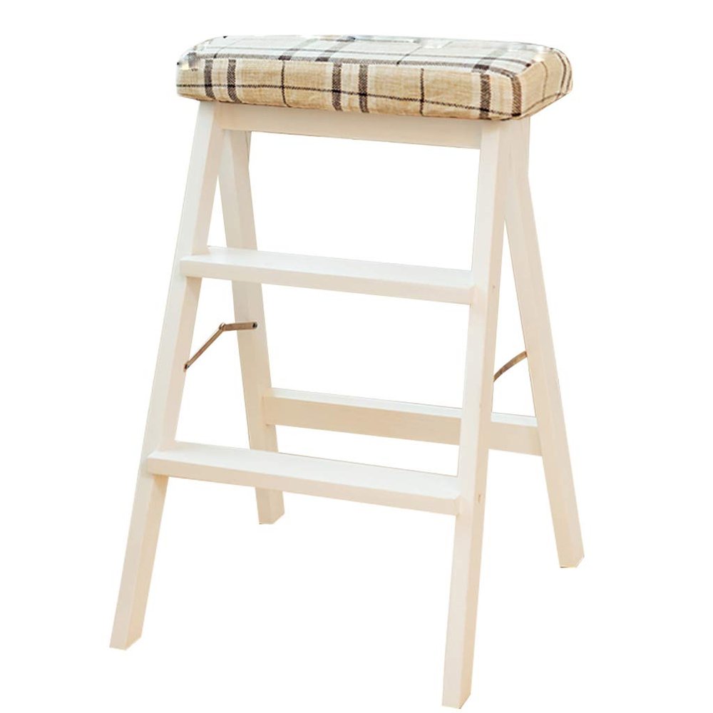 XWZJY 3 Step Stool-Folding Stairs Chair-Solid Wood Climb Step Ladder,for Living Room/Balcony/Courtyard,Load Bearing 120kg(Color : White)