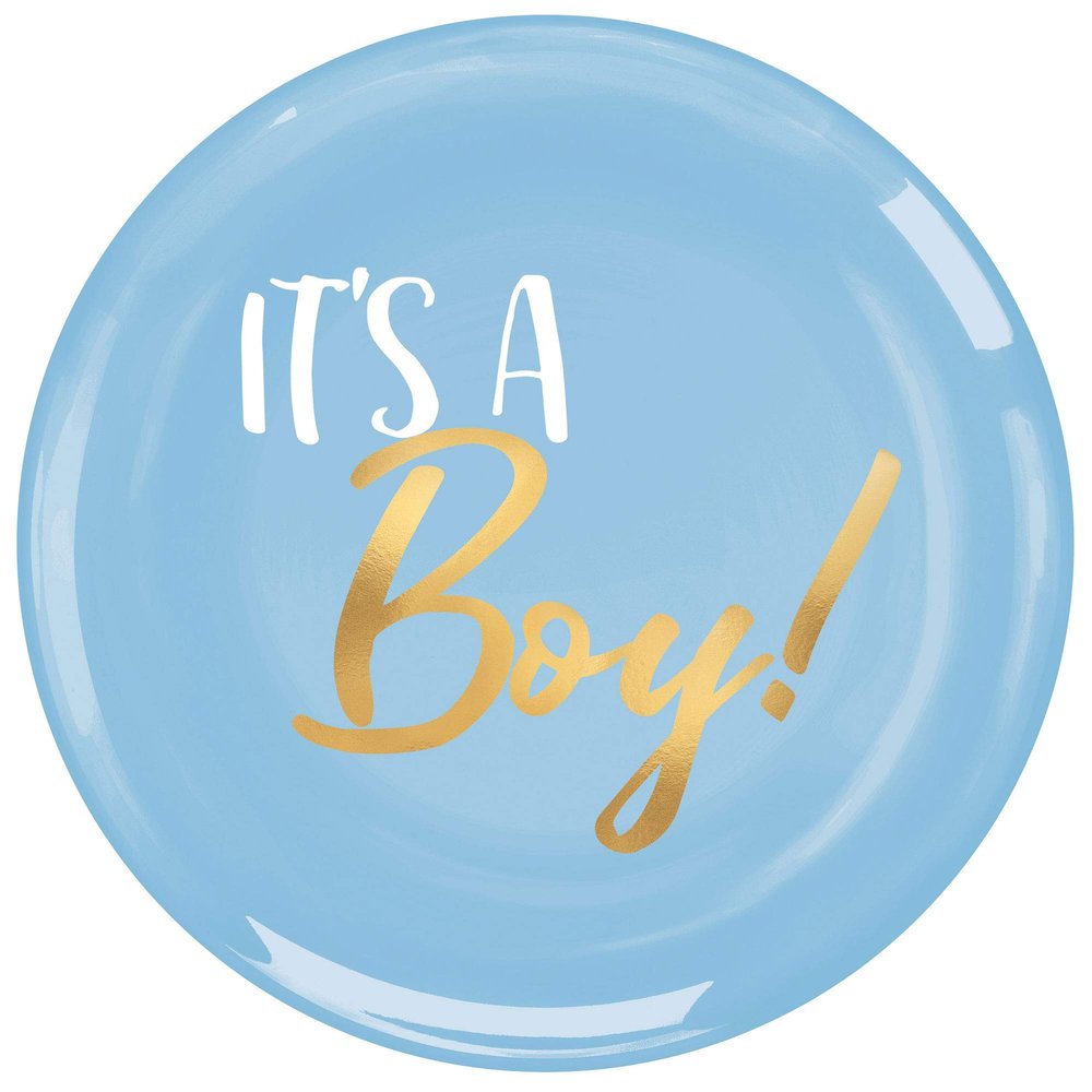 Amscan Dazzling It's a Boy Blue Coupe Plates, 7.5" - 20-Pack | Hot-Stamped Plastic Tableware Perfect for Baby Shower & Gender Reveal Parties