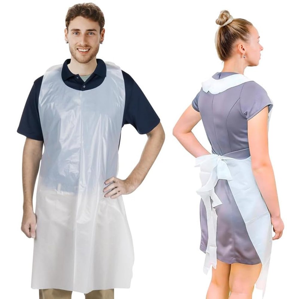 APQ Supply Pack of 1000 White Poly Disposable Aprons 28 x 42. Thickness 1 Mil. Low Density Polyethylene 28x42. Safety Aprons for Food Handling, Food Service, Cleaning, Maintenance. Wholesale price