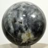 2.1" 205g Natural Silver Black Moonstone w/Tourmaline Sphere Polished Sparkling Feldpsar Gemstone Crystal Mineral Ball - India + Stand view 2