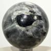 2.1" 205g Natural Silver Black Moonstone w/Tourmaline Sphere Polished Sparkling Feldpsar Gemstone Crystal Mineral Ball - India + Stand view 4