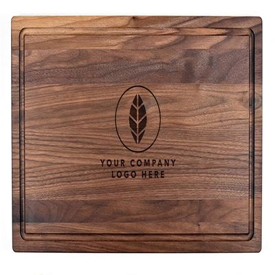 Center Logo-Personalized Wooden Cutting Board for Kitchen Juice Groove Natural Custom Engraved in USA, Corporate Restaurant Souvenir, Seminar Coworker Boss Appreciation (Walnut 11x17)