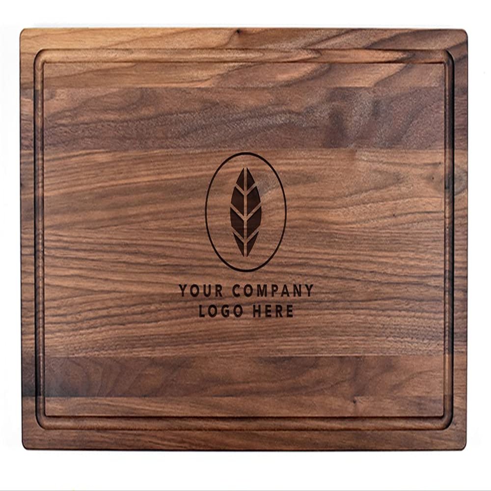 Center Logo-Personalized Wooden Cutting Board for Kitchen Juice Groove Natural Custom Engraved in USA, Corporate Restaurant Souvenir, Seminar Coworker Boss Appreciation (Walnut 11x17)