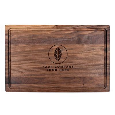 Center Logo-Personalized Wooden Cutting Board for Kitchen Juice Groove Natural Custom Engraved in USA, Corporate Restaurant Souvenir, Seminar Coworker Boss Appreciation (Walnut 11x17)