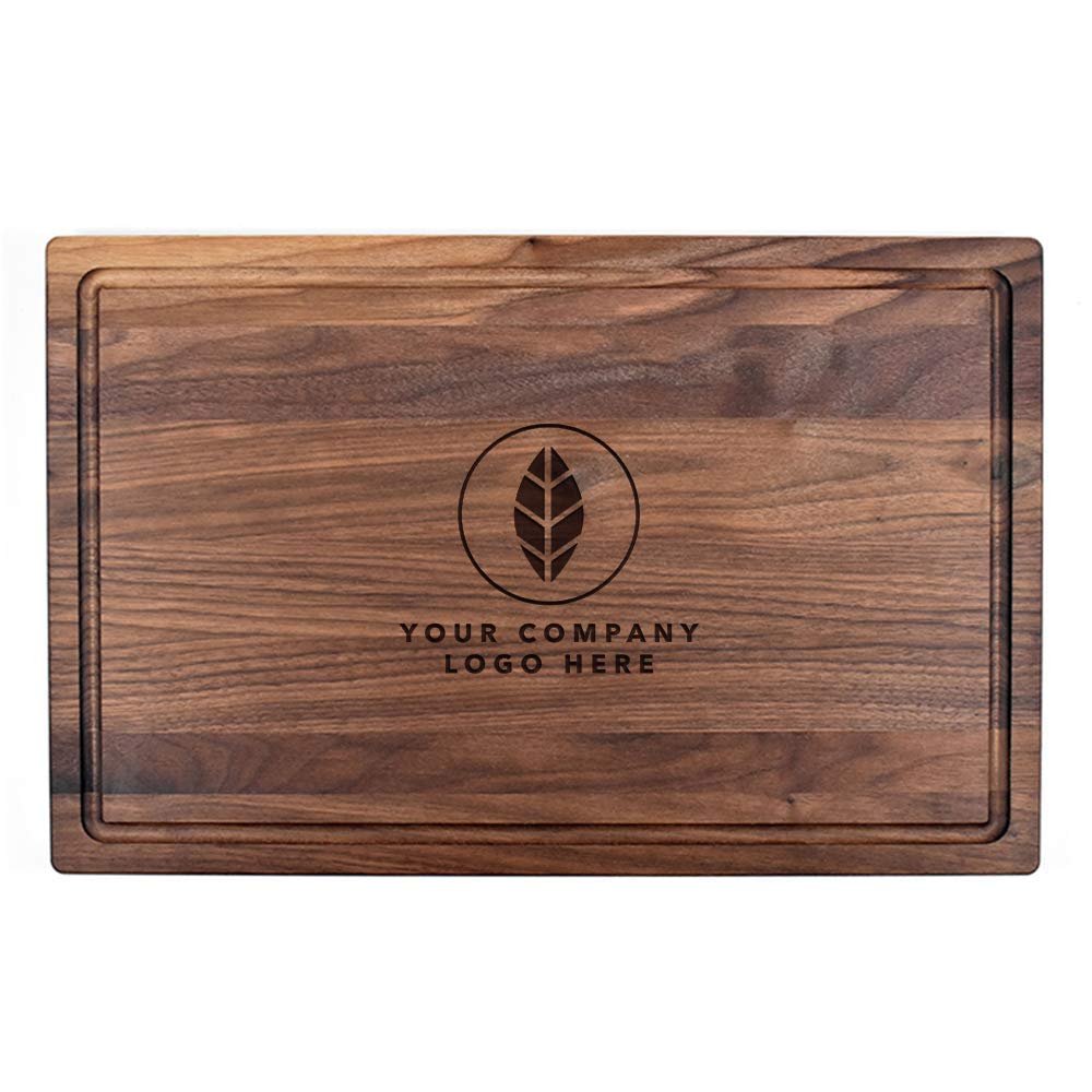 Center Logo-Personalized Wooden Cutting Board for Kitchen Juice Groove Natural Custom Engraved in USA, Corporate Restaurant Souvenir, Seminar Coworker Boss Appreciation (Walnut 11x17)