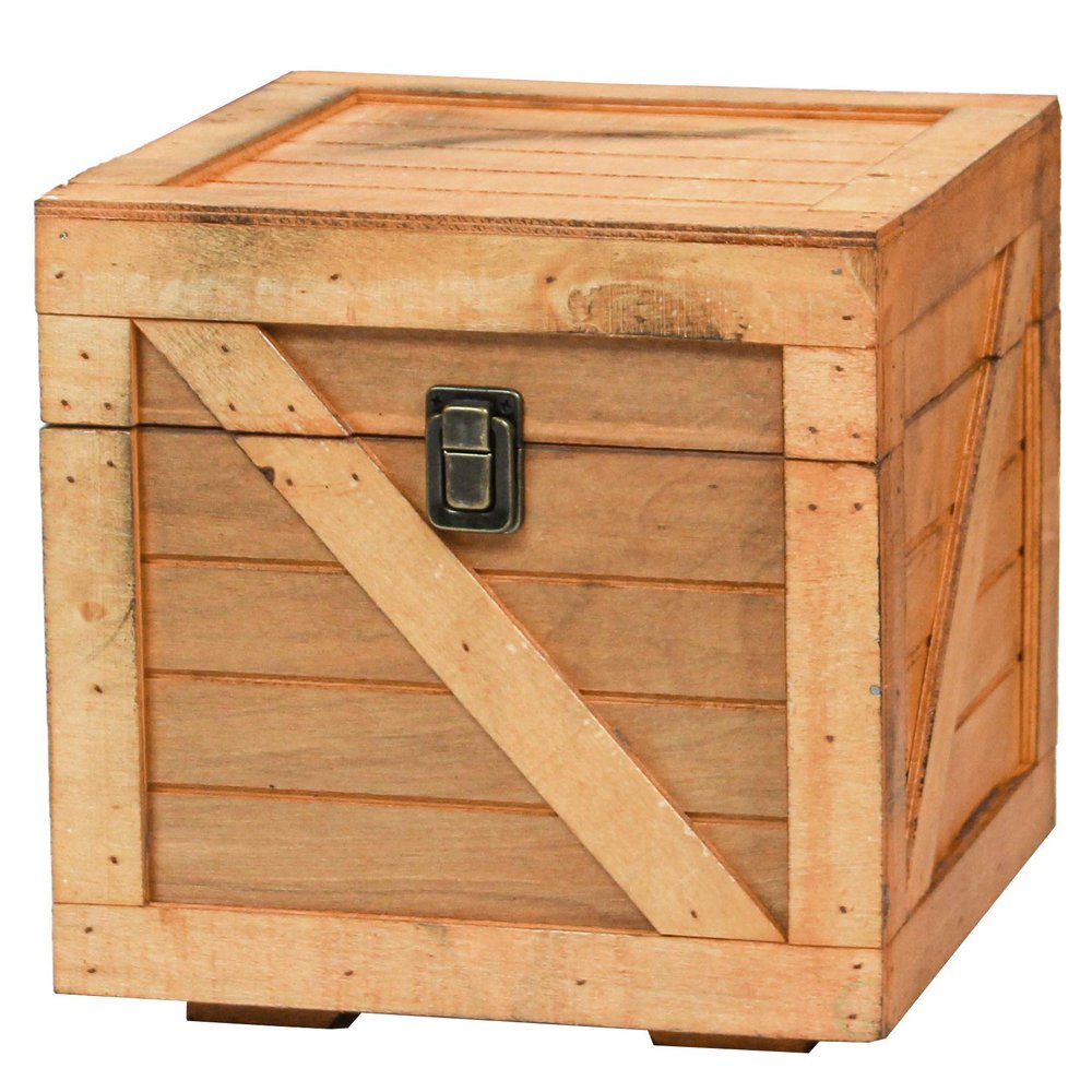 Vintiquewise Decorative Wooden Crate Box with Lid, Stackable Wood Storage Crate for Display, Crafts, Decor, Small Wooden Storage Bin, Light Brown