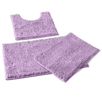 LuxUrux 3 Piece Bathroom Rug Set, Non-Slip Shaggy Chenille, Lavender, Includes U-Shaped Contour Toilet Mat, 20 x 30'' and 16 x 24'' Bath Mats, Machine Washable