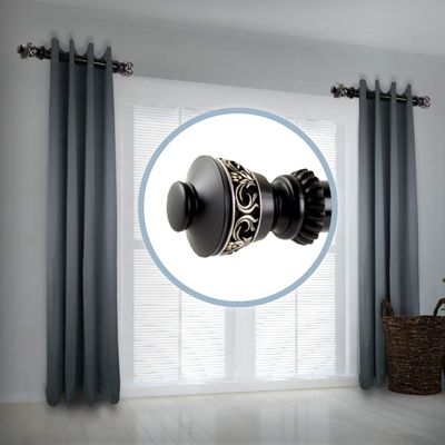 A&F Rod Decor - Filagree 1.5" Side Curtain Rod 12-20 inch (Set of 2) - Black