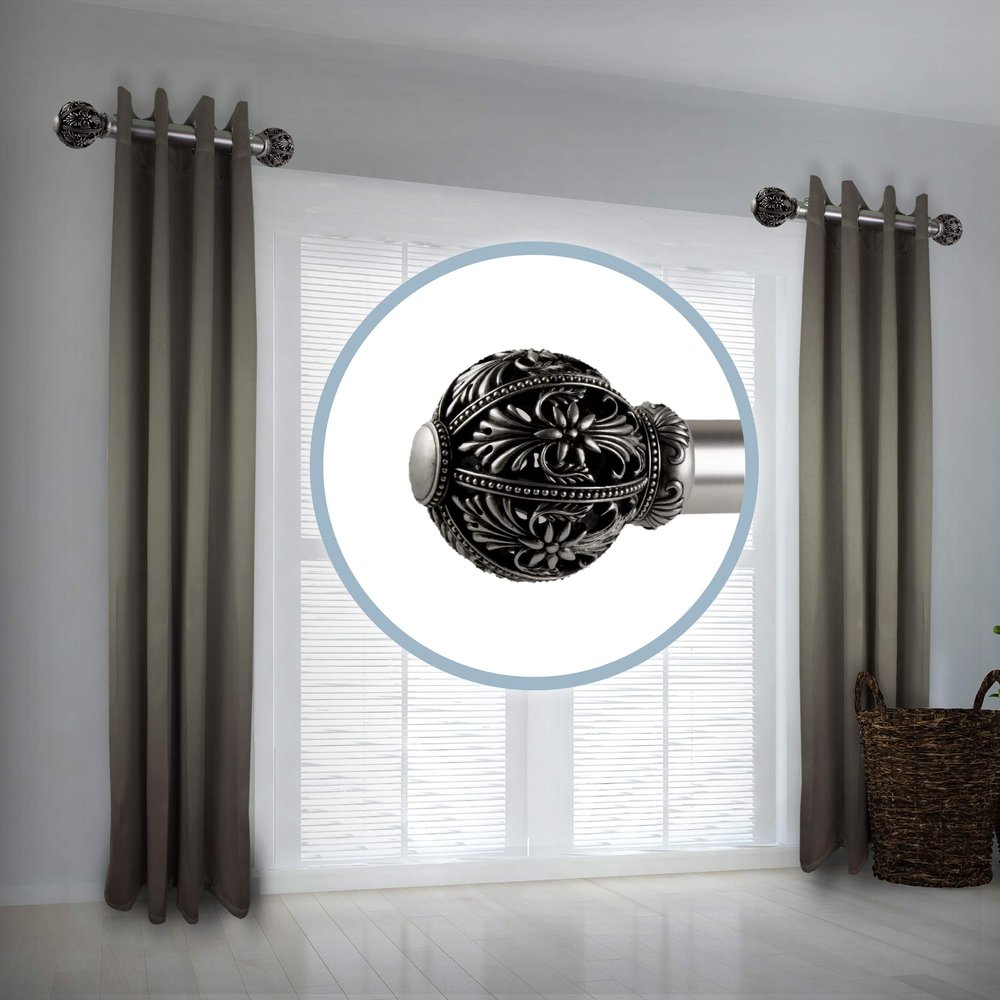 A&F Rod Decor - Embroidery 1.5" Side Curtain Rod 12-20 inch (Set of 2) - Satin Nickel