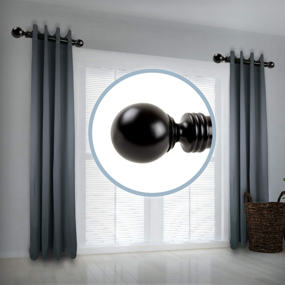 A&F Rod Decor - Ball 1.5" Side Curtain Rod 12-20 inch (Set of 2) - Black