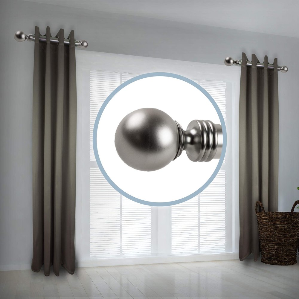 A&F Rod Decor - Ball 1.5" Side Curtain Rod 12-20 inch (Set of 2) - Satin Nickel