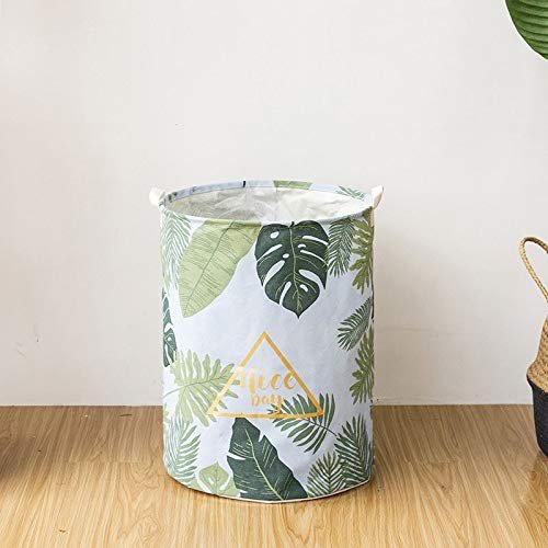 Laundry Baskets Green Leaves Tropical Cotton Linen Toy Storage Laundry Basket Large Capacity Printed With Handle Fold Bin