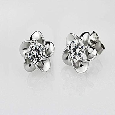 BansrirachaFashion Jewelry Crystal Five Leaves Flowers White AAA Zircon Amethyst 925 Sterling Silver Stud Earrings (Purple)