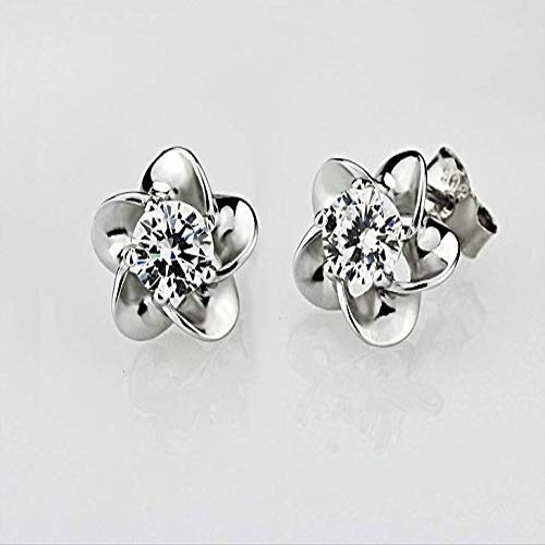 BansrirachaFashion Jewelry Crystal Five Leaves Flowers White AAA Zircon Amethyst 925 Sterling Silver Stud Earrings (Purple)