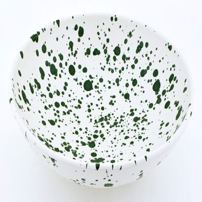 ART ESCUDELLERS Ceramic Bowl, Handmade and Handpainted in Mate Green Decoration. 11,02" x 11,02" x 3,94"