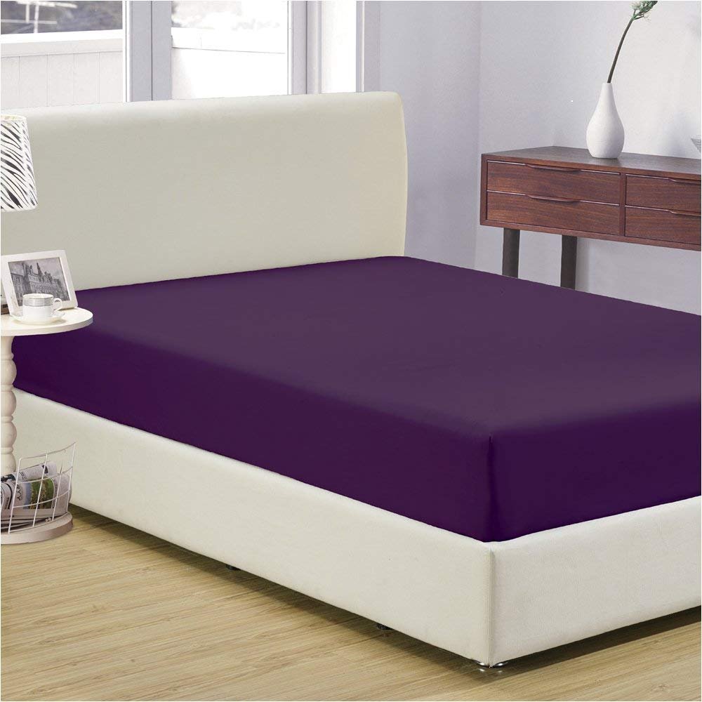 300 Thread Count Egyptian Cotton,Wrinkle Fade, Stain Resistant,Pure Natural 1 Fitted Bed Sheet Only with (15" inch deep Pocket)(Queen,Purple)