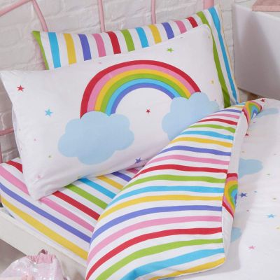Price Right Home Rainbow Sky Striped Junior Toddler Bed Fitted Sheet and Pillowcase Set