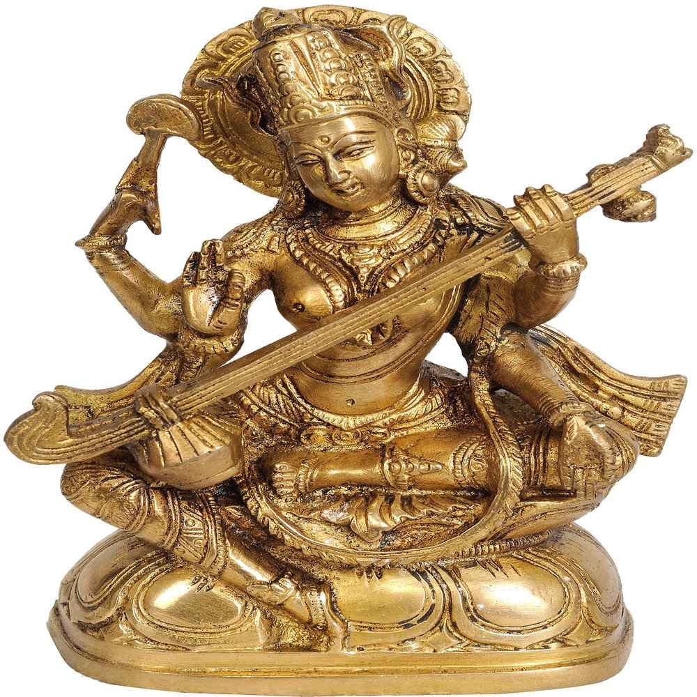 Aona Aone India Brass Devi Saraswati, Height: 7.5''