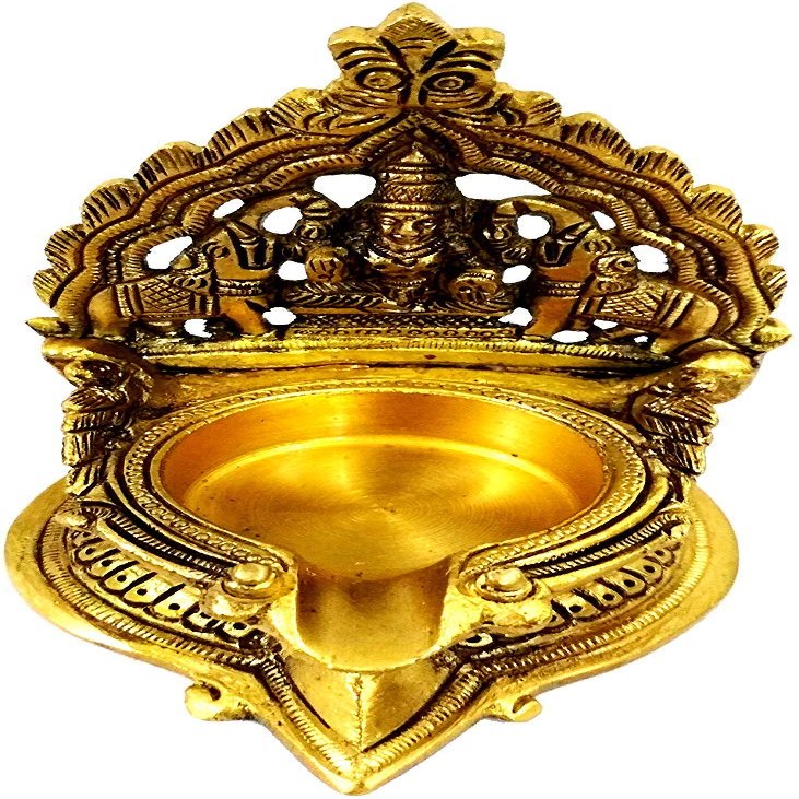 Brass Kamatchi Vilakku: Ashta-Lakshmi Oil Lamp Diya for Wealth & Prosperity