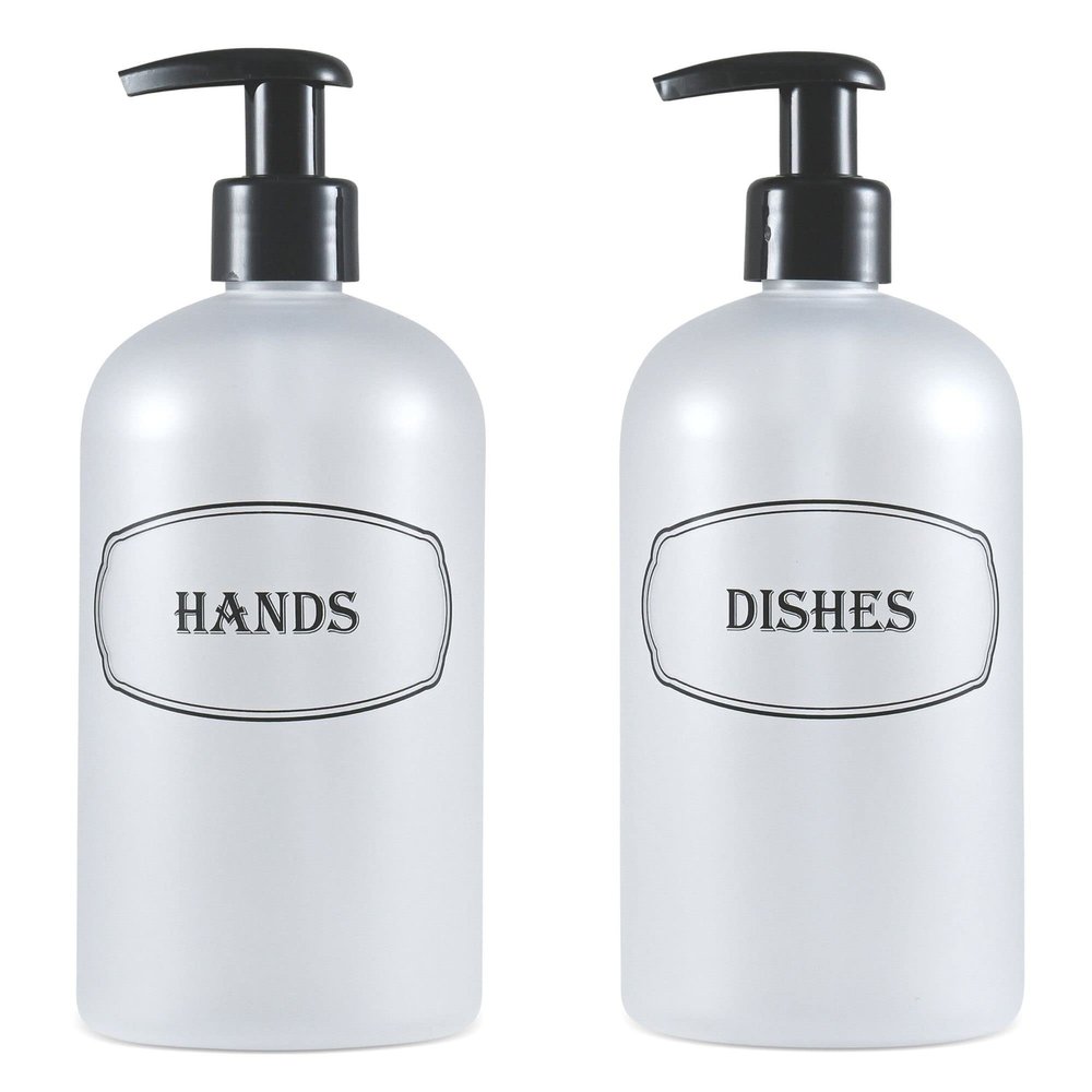 Bottiful Home 16 oz Plastic Kitchen Soap Dispenser Set (Frosted Clear)