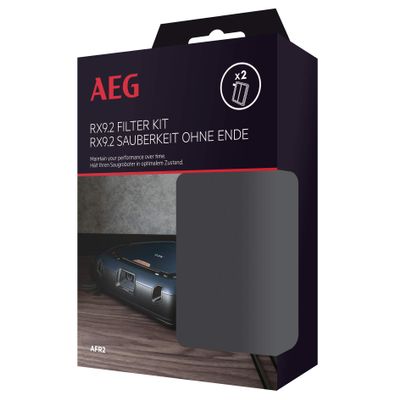 AEG AFR2 Filter Set for RX9-2, Twin Pack, 2 Washable XXL Filters, Optimal Filtration, Easy Cleaning, Regular Filter, Catches Pollen and Allergens, Perfect Fit, Black/White