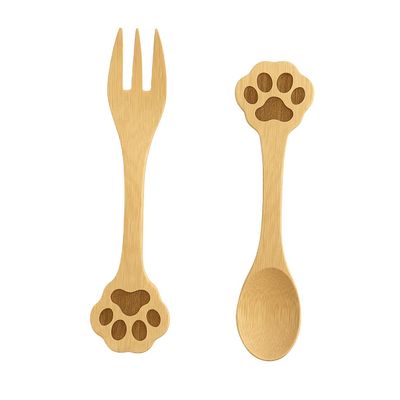 JB Home Collection, Set of 2 Dog Paw Bamboo Spoon and Fork, 5-Inch Mini Utensils for Appetizer, Dessert, Fruit, Ice Cream, Yogurt, Salt, Eco-Friendly Reusable Bamboo Tableware (1, 5-inch)