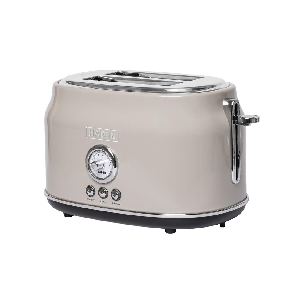 Haden Dorset 2 Slice Wide Slot Stainless Steel Toaster with Adjustable Browning Control & Non-Slip Feet, Putty & Chrome