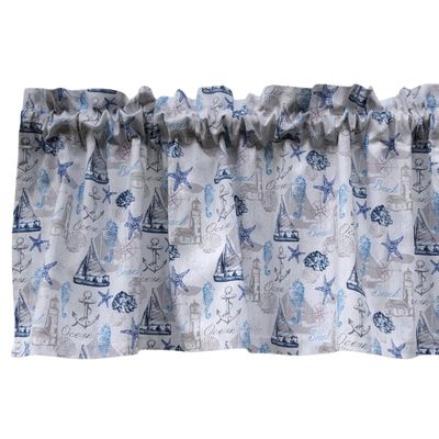 Nautical Beach House Vacation Home Lighthouse Sailboat Seashells Seahorse Starfish Ocean Decor White Window Curtain Valance