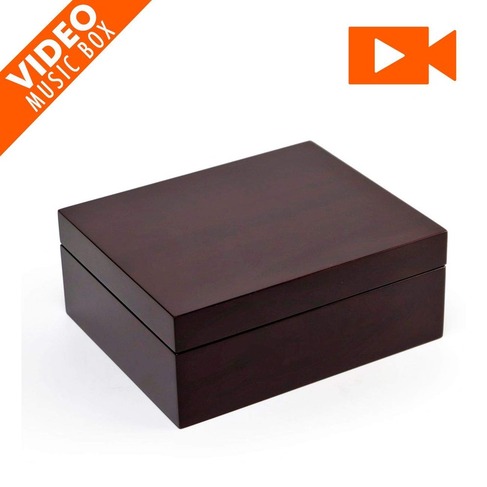 MusicBoxAttic Contemporary 36 Note Hi Gloss Walnut Finish LCD Video Jewelry Box - Rigoletto-Verde, Aida Verdi