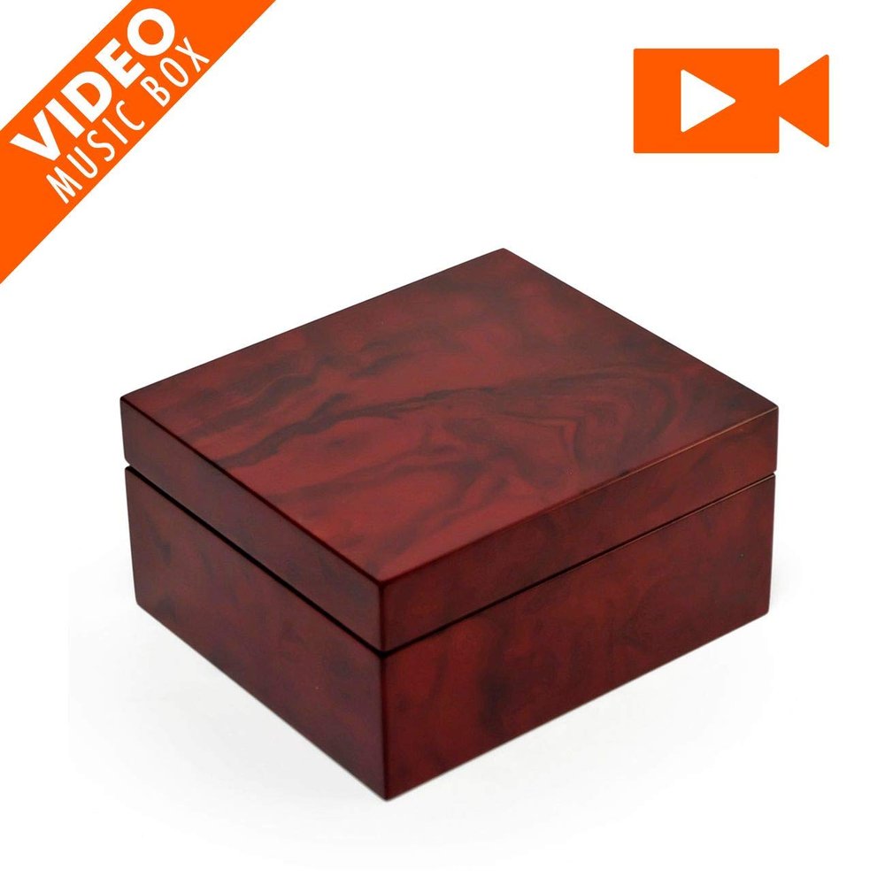 MusicBoxAttic Modern Hi Gloss 36 Note Burl Wood LCD Video Jewelry Box - Invitation to Dance & Schonbrunner Waltz