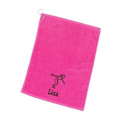101 BEACH Women's Personalized Cotton Bowling Towel with Embroidered Name with Clip (Pink- Embroidered Name - Woman)