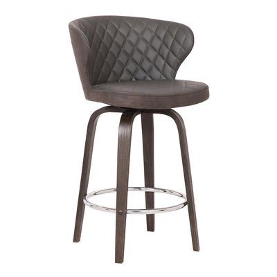 Armen Living Mynette 26" Faux Leather & Wood Swivel Counter Stool in Brown