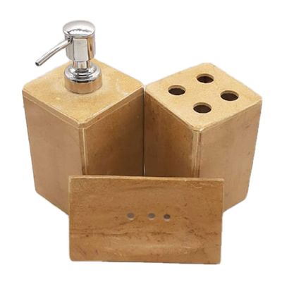 India Meets India Christmas Handmade Marble Bathroom Accessories Set Soap Dish, Liquid Dispenser, Toothbrush Holder Set, Best for Gifting, Made by Awarded-Certified Indian Artisan (Multicolor)