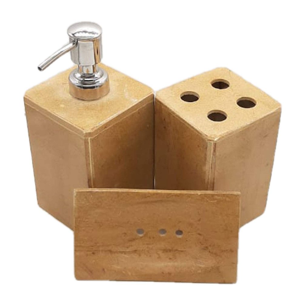India Meets India Christmas Handmade Marble Bathroom Accessories Set Soap Dish, Liquid Dispenser, Toothbrush Holder Set, Best for Gifting, Made by Awarded-Certified Indian Artisan (Multicolor)