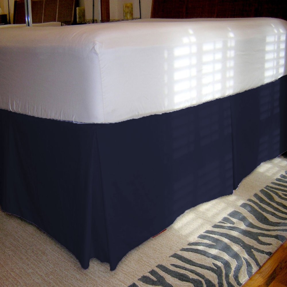 1 Piece Solid 20" Drop Tailored Bed Skirt 600TC Egyptian Cotton (Navy Blue, Queen)