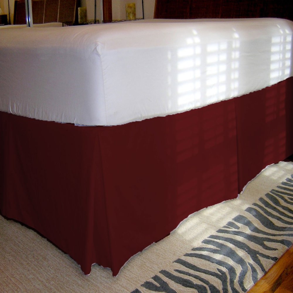 1 Piece Solid 20" Drop Tailored Bed Skirt 600TC Egyptian Cotton (Wine, Queen)